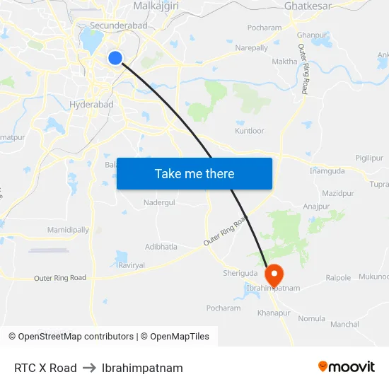 RTC X Road to Ibrahimpatnam map
