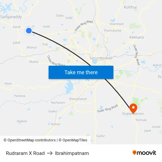Rudraram X Road to Ibrahimpatnam map