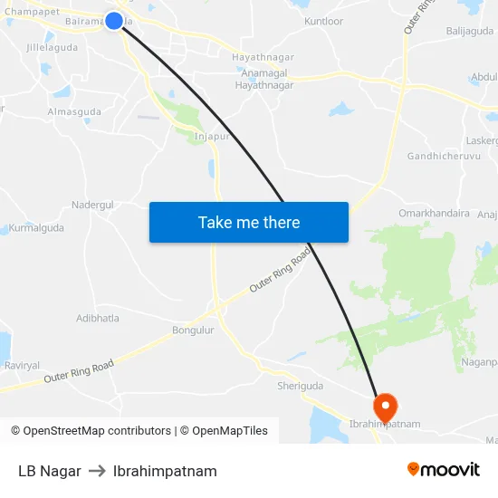 LB Nagar to Ibrahimpatnam map