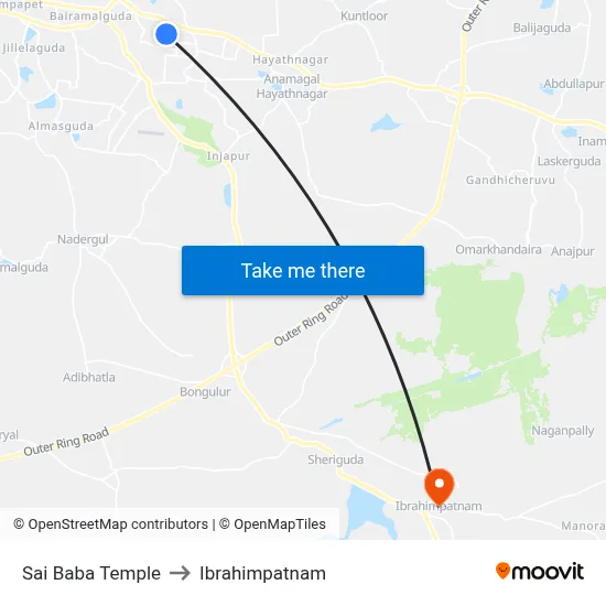 Sai Baba Temple to Ibrahimpatnam map