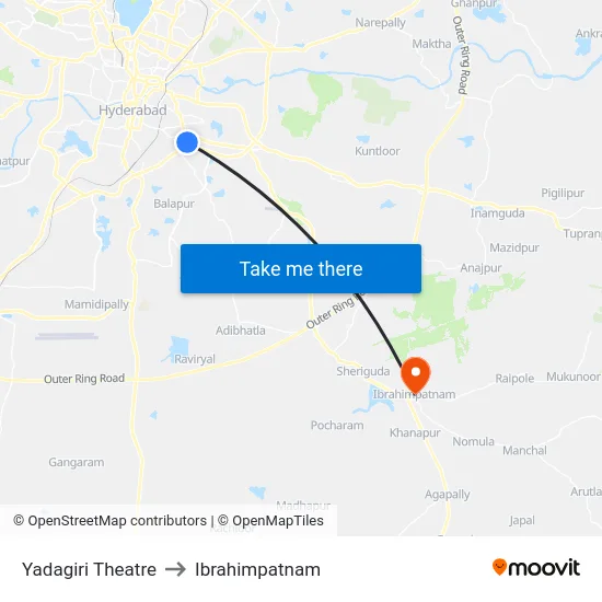 Yadagiri Theatre to Ibrahimpatnam map