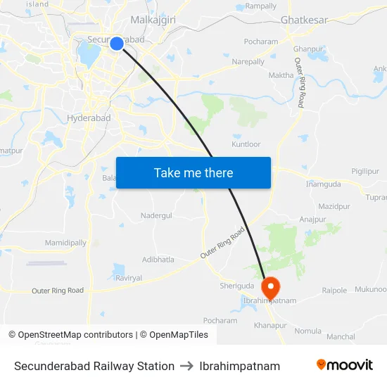 Secunderabad Railway Station to Ibrahimpatnam map