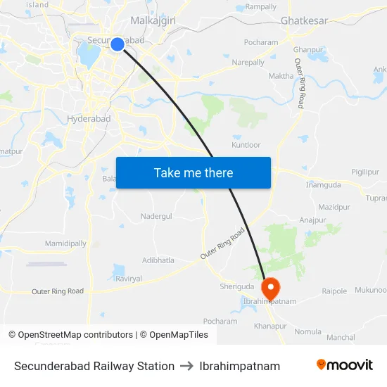 Secunderabad Railway Station to Ibrahimpatnam map
