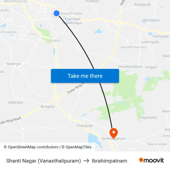 Shanti Nagar (Vanasthalipuram) to Ibrahimpatnam map