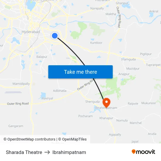 Sharada Theatre to Ibrahimpatnam map