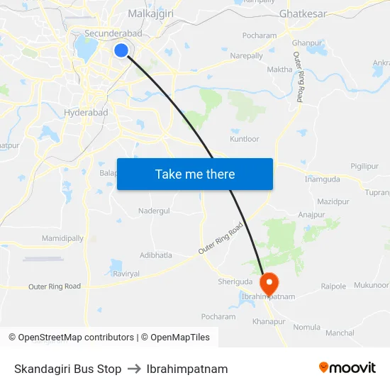 Skandagiri Bus Stop to Ibrahimpatnam map
