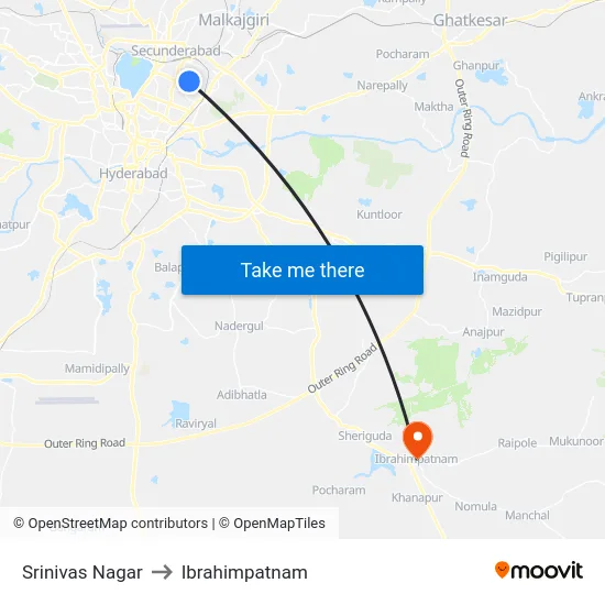 Srinivas Nagar to Ibrahimpatnam map