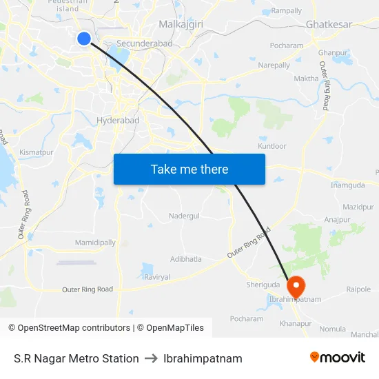 S.R Nagar Metro Station to Ibrahimpatnam map
