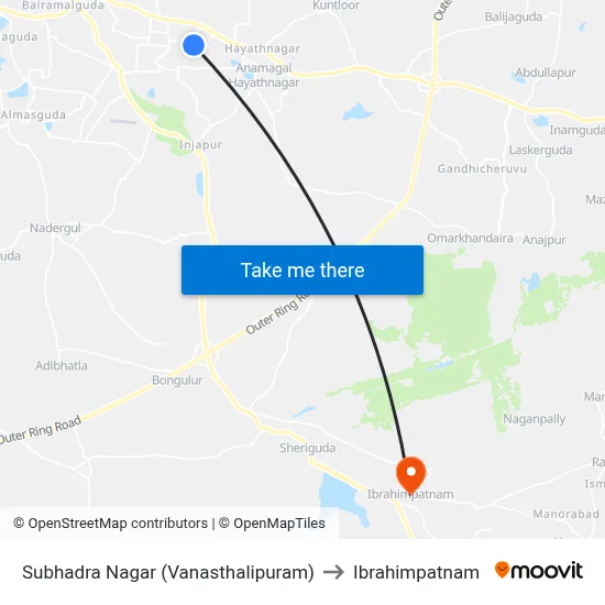 Subhadra Nagar (Vanasthalipuram) to Ibrahimpatnam map