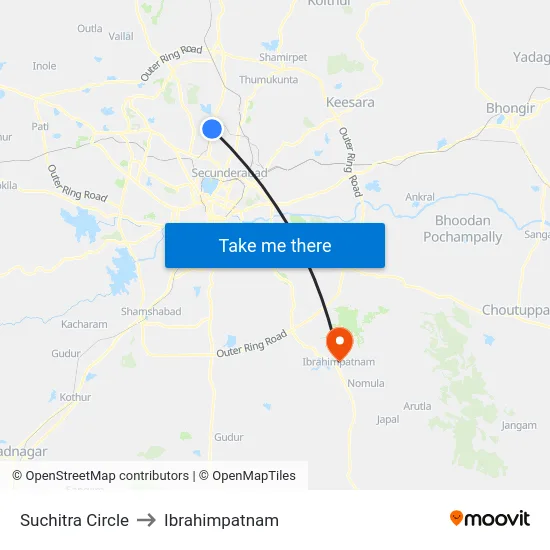 Suchitra Circle to Ibrahimpatnam map