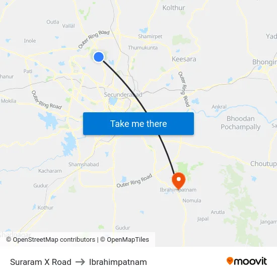 Suraram X Road to Ibrahimpatnam map