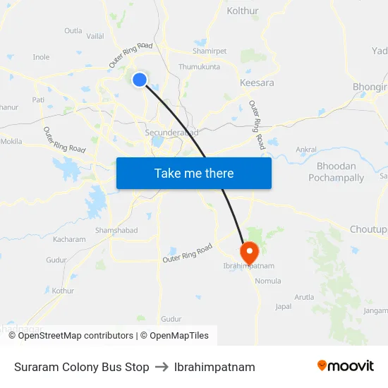 Suraram Colony Bus Stop to Ibrahimpatnam map
