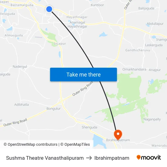 Sushma Theatre Vanasthalipuram to Ibrahimpatnam map