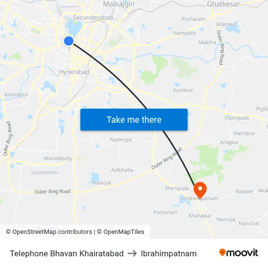 Telephone Bhavan Khairatabad to Ibrahimpatnam map