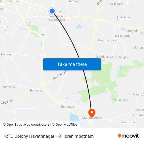 RTC Colony Hayathnagar to Ibrahimpatnam map