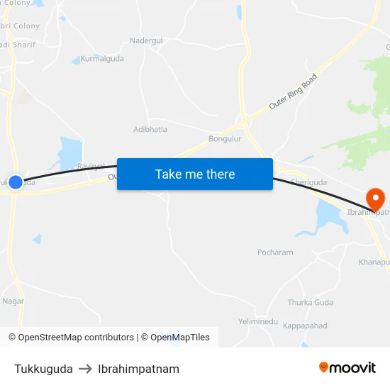 Tukkuguda to Ibrahimpatnam map