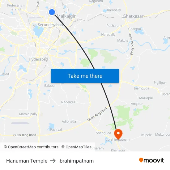 Hanuman Temple to Ibrahimpatnam map