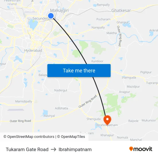 Tukaram Gate Road to Ibrahimpatnam map