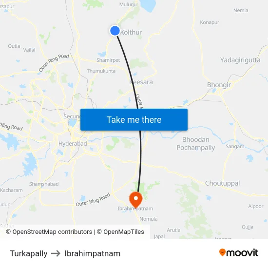 Turkapally to Ibrahimpatnam map