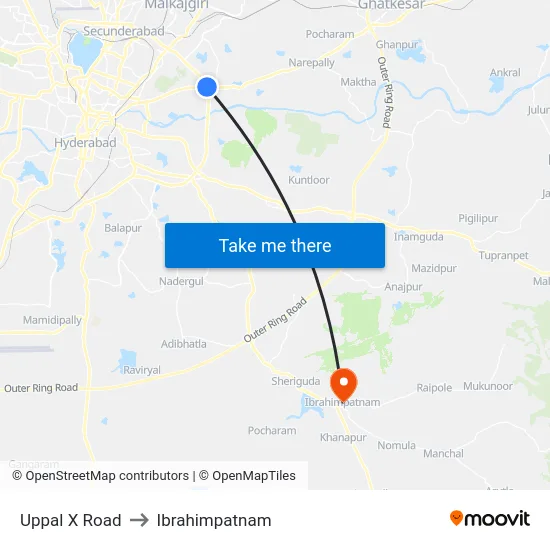 Uppal X Road to Ibrahimpatnam map