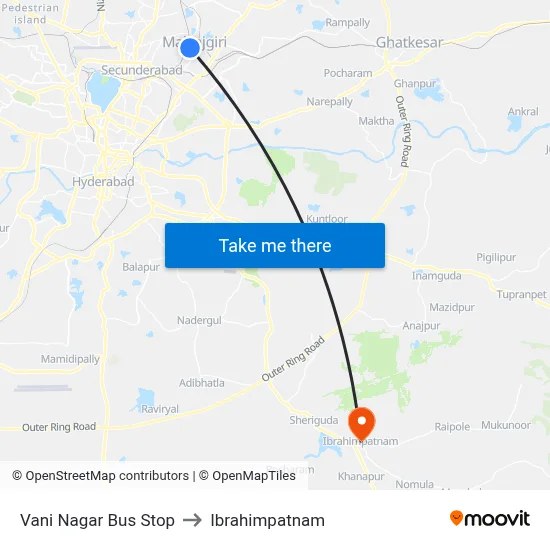Vani Nagar Bus Stop to Ibrahimpatnam map