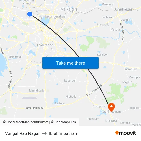 Vengal Rao Nagar to Ibrahimpatnam map