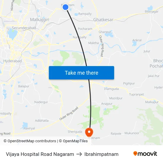 Vijaya Hospital Road Nagaram to Ibrahimpatnam map