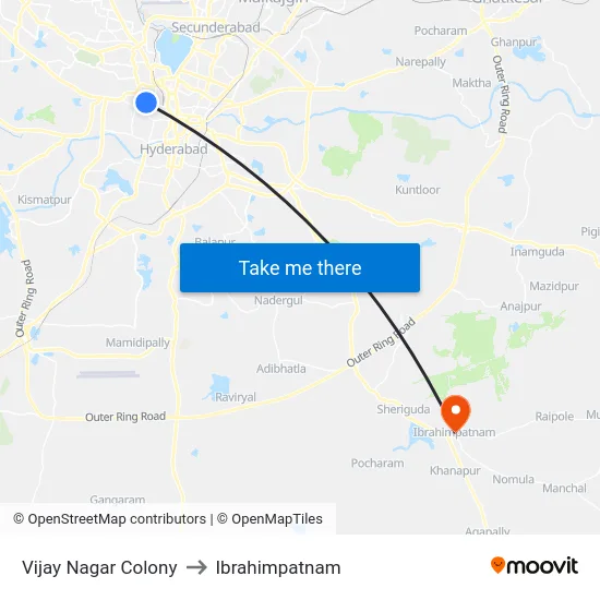 Vijay Nagar Colony to Ibrahimpatnam map