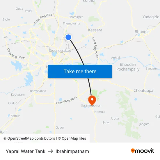 Yapral Water Tank to Ibrahimpatnam map