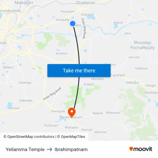 Yellamma Temple to Ibrahimpatnam map