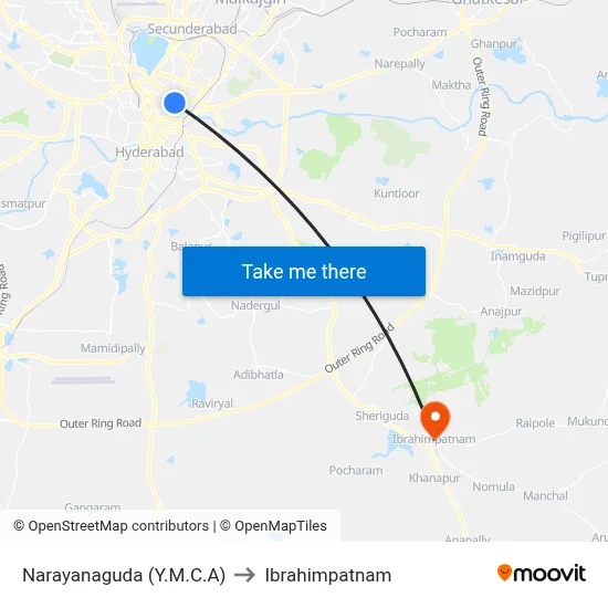 Narayanaguda (Y.M.C.A) to Ibrahimpatnam map