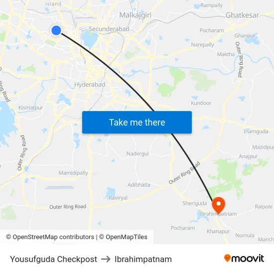 Yousufguda Checkpost to Ibrahimpatnam map