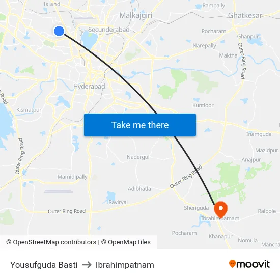 Yousufguda Basti to Ibrahimpatnam map