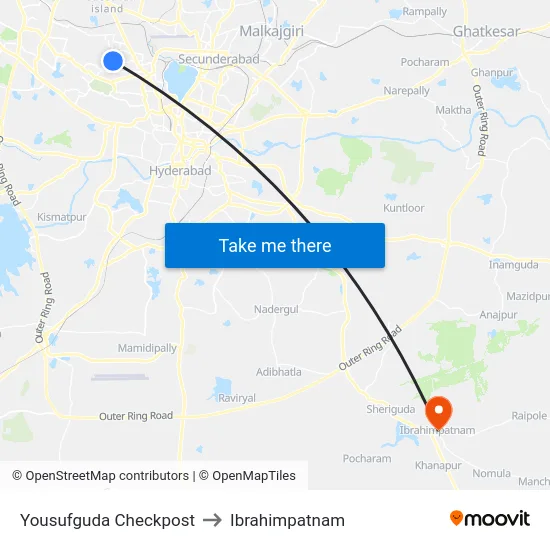 Yousufguda Checkpost to Ibrahimpatnam map
