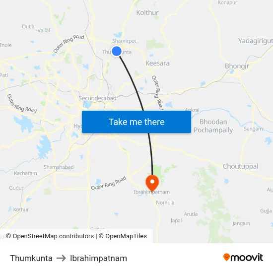 Thumkunta to Ibrahimpatnam map