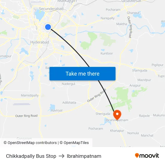 Chikkadpally Bus Stop to Ibrahimpatnam map