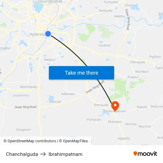 Chanchalguda to Ibrahimpatnam map
