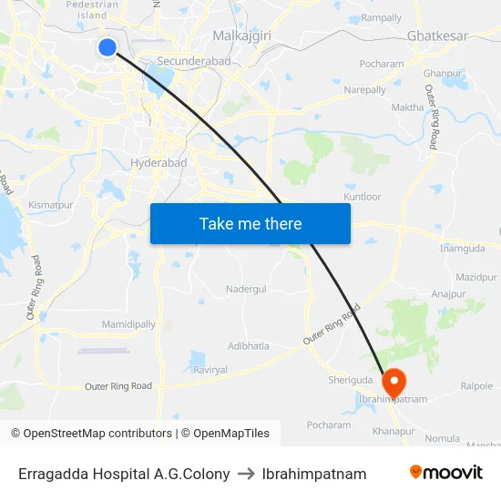 Erragadda Hospital A.G.Colony to Ibrahimpatnam map