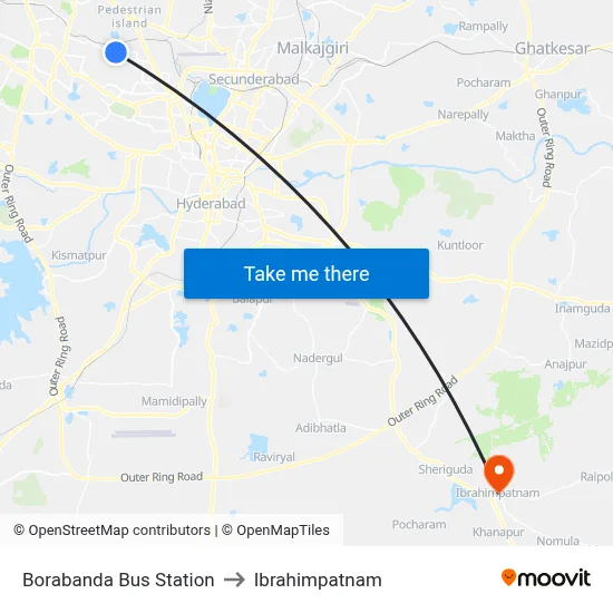 Borabanda Bus Station to Ibrahimpatnam map