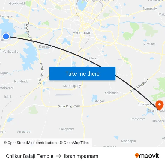 Chilkur Balaji Temple to Ibrahimpatnam map
