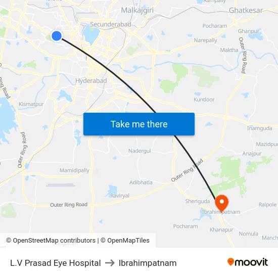L.V Prasad Eye Hospital to Ibrahimpatnam map