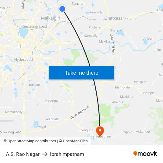 A.S. Rao Nagar to Ibrahimpatnam map