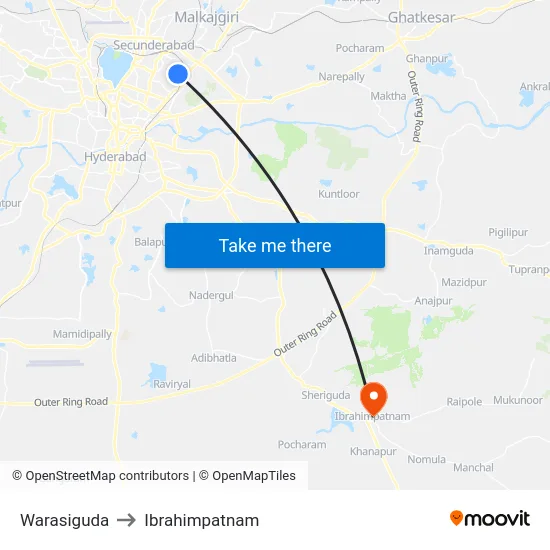 Warasiguda to Ibrahimpatnam map