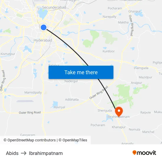 Abids to Ibrahimpatnam map