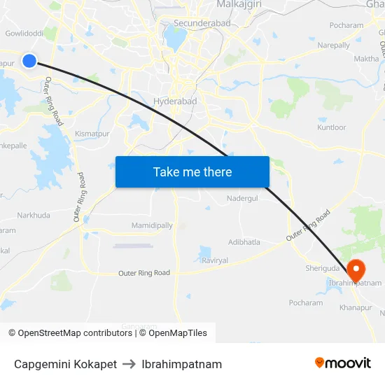 Capgemini Kokapet to Ibrahimpatnam map