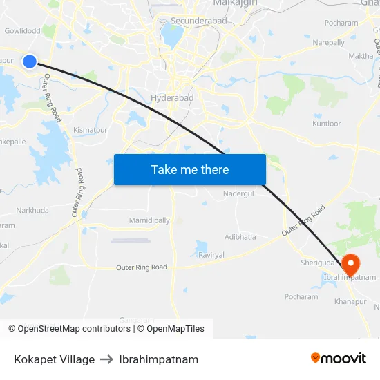 Kokapet Village to Ibrahimpatnam map