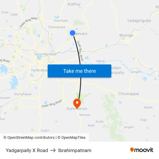 Yadgarpally X Road to Ibrahimpatnam map