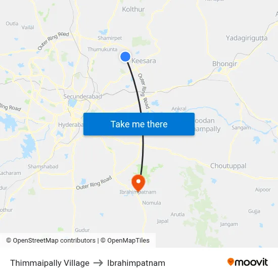 Thimmaipally Village to Ibrahimpatnam map