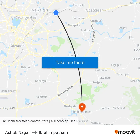 Ashok Nagar to Ibrahimpatnam map