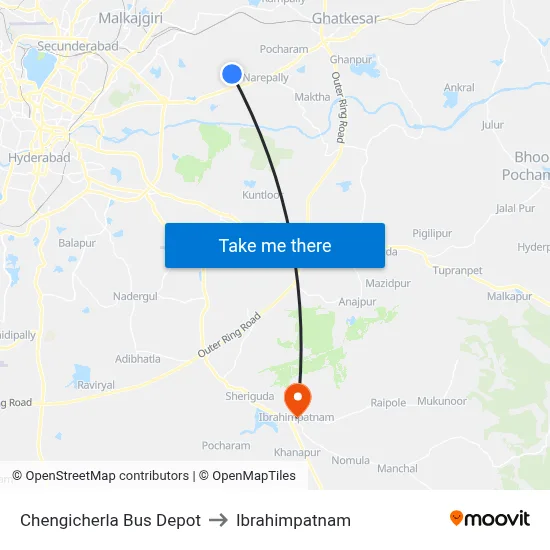 Chengicherla Bus Depot to Ibrahimpatnam map